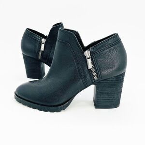 Lucky Brand Natlee Ankle Boot Black Leather Heeled Bootie Women's Size 6.5 EUC